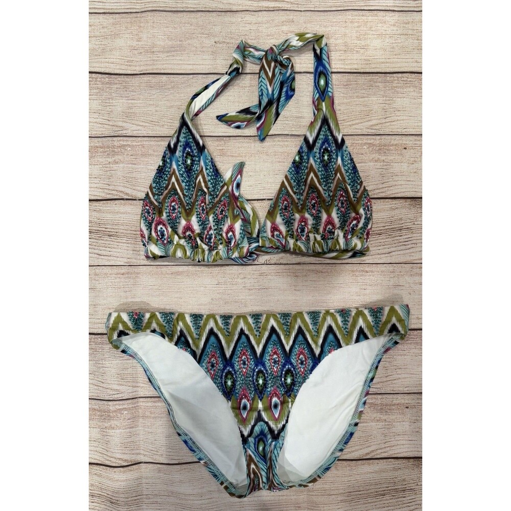 Hermammy by ViX Swimwear beaded peacock print 2 Piece bikini Size 10